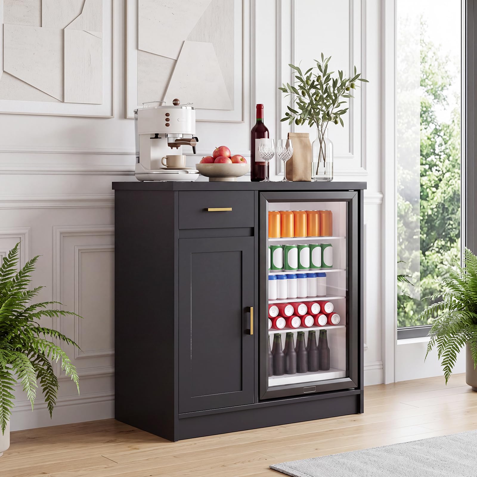 Wine Beer Refrigerator - 42in Farmhouse Wine Bar Cabinet For