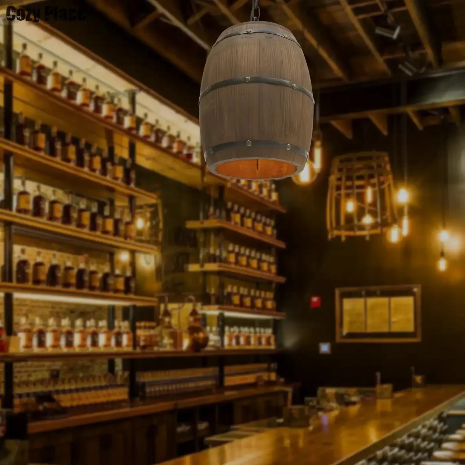 Wine & Beer Unlimited Spirits Photos - Rustic Lamp Vintage Chandelier Wooden Pendant