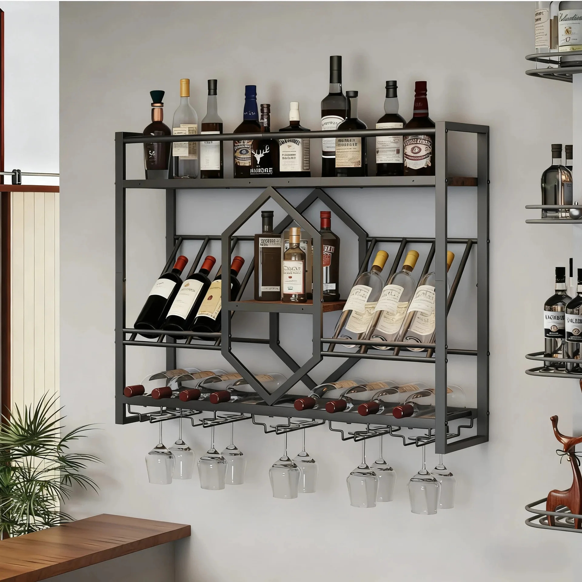 Wrought iron bar wine rack, wa - Wine Rack Wall Mount ulasan dan harga
